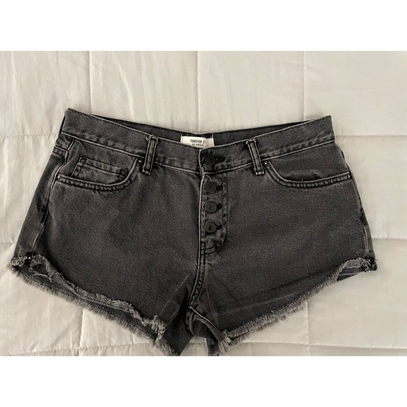 Forever 21 Black Button Fly Jean Shorts Size 27 - Picture 1 of 4